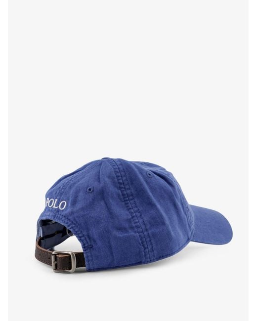 Polo Ralph Lauren Blue Linen Hat With Embroidered Logo On The Front for men