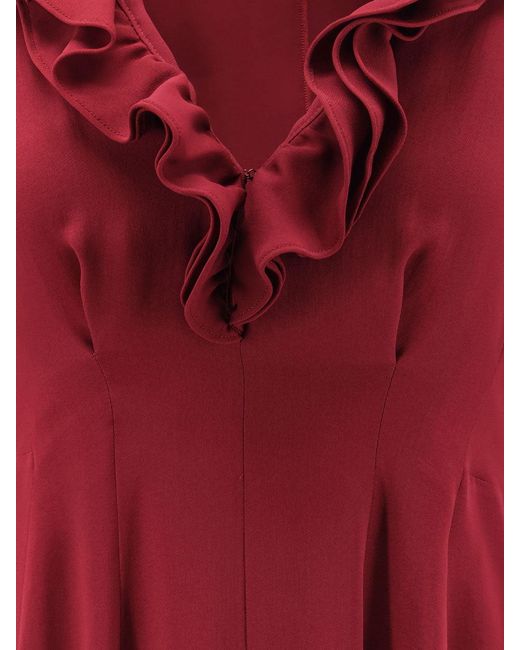 Alberta Ferretti Red Viscose Dress With Rouches