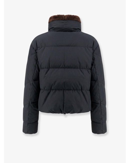 Brunello Cucinelli Blue Down Jacket With Shearling Collar