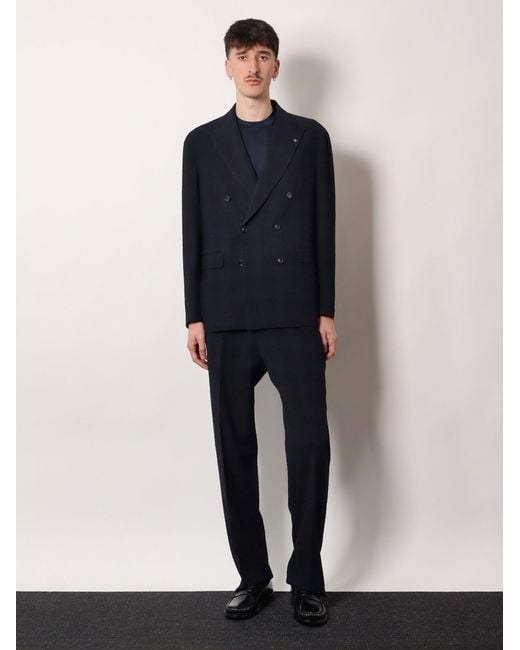 Tagliatore Blue Double-Breasted Stretch Virgin Wool Suit for men