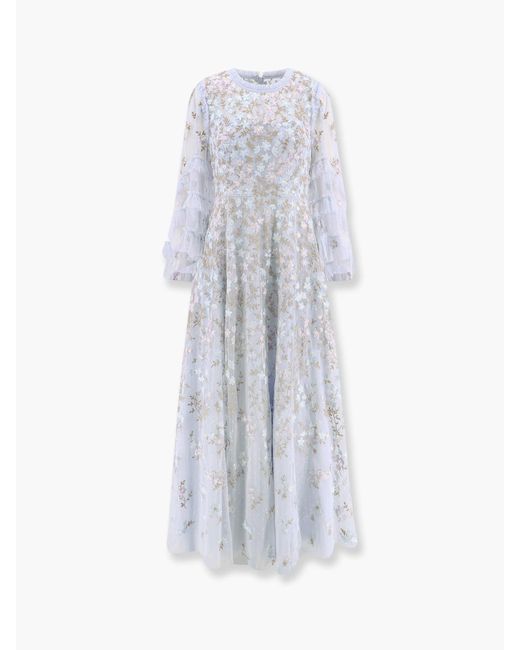 Needle & Thread White Embroidered Tulle Long Dress