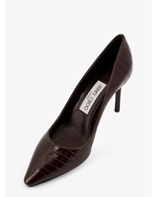 Jimmy Choo Brown Romy 85 Leather Pumps With Croco Effect