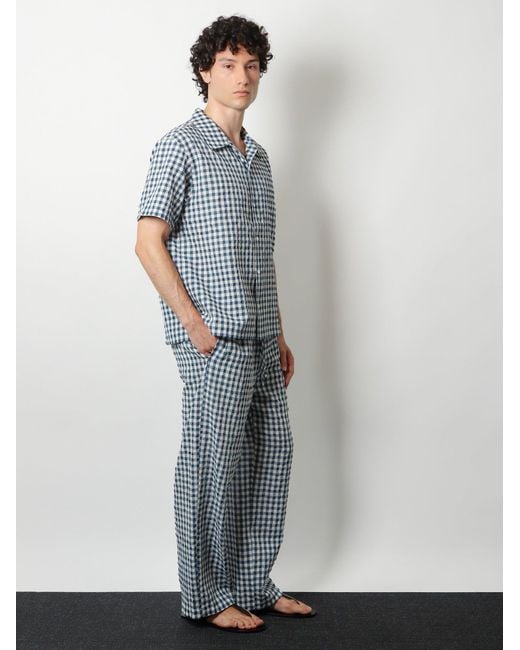 DUNST Blue Cotton Blend Shirt With Check Pattern for men