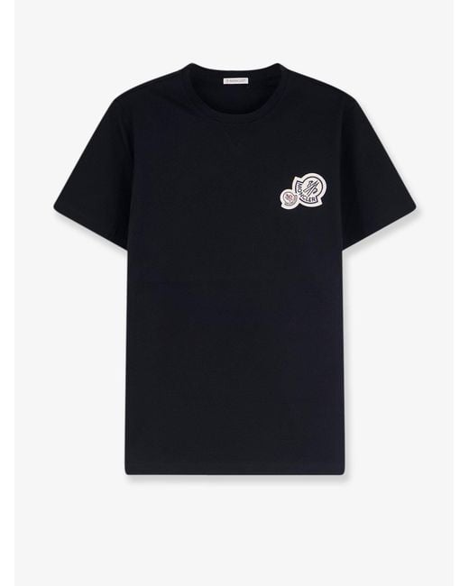 Moncler Black Biologic Cotton T-Shirt With Logo Patch for men
