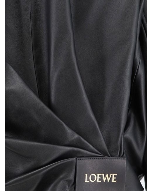 Loewe Black Cropped Leather Jacket With Back Logo Patch