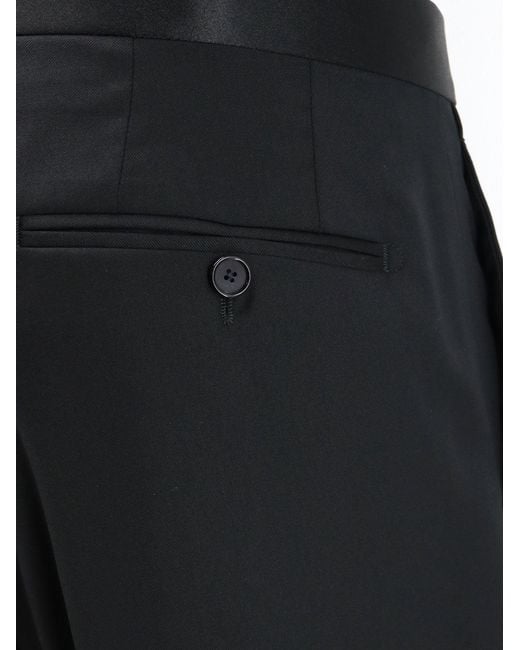 Tagliatore Black Tuxedo Virgin Wool Trousers for men