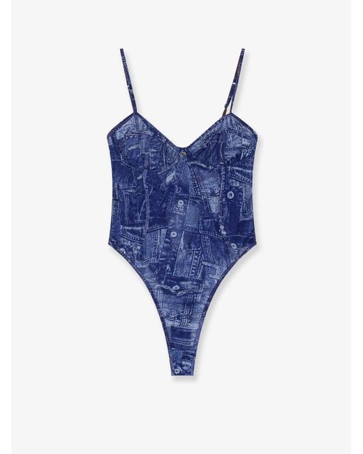 DIESEL Blue Bridget Nylon Bodysuit With Denim Print