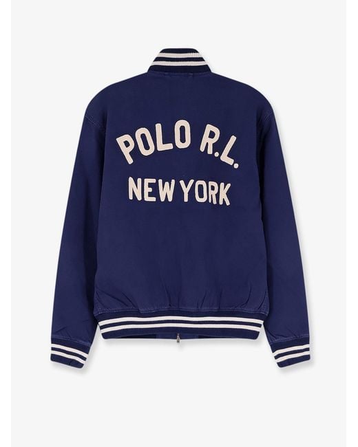 Polo Ralph Lauren Blue Cotton Bomber With Logo Patch for men