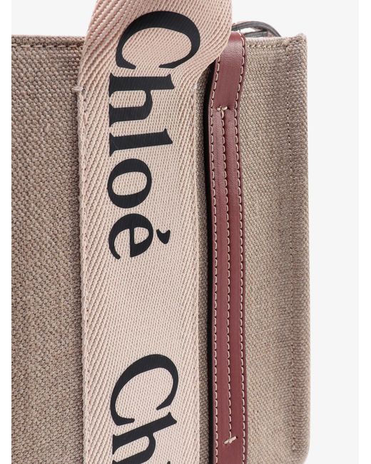 Chloé Pink Woody Linen And Leather Tote Bag