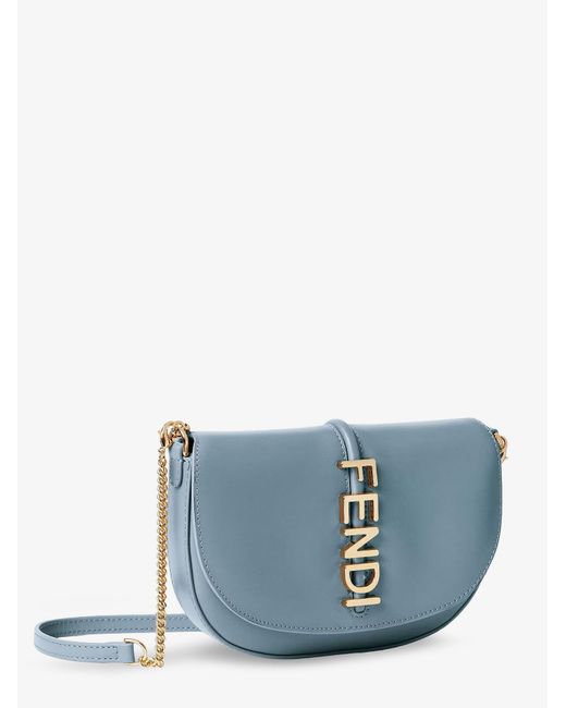Fendi Blue Wallet On Chain Graphy Leather Crossbody Bag