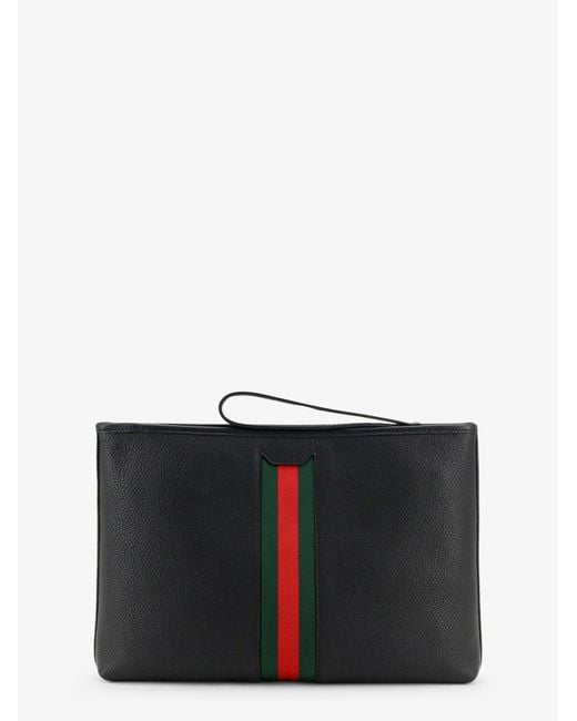 Gucci Black Portfolio Grained Leather Clutch for men