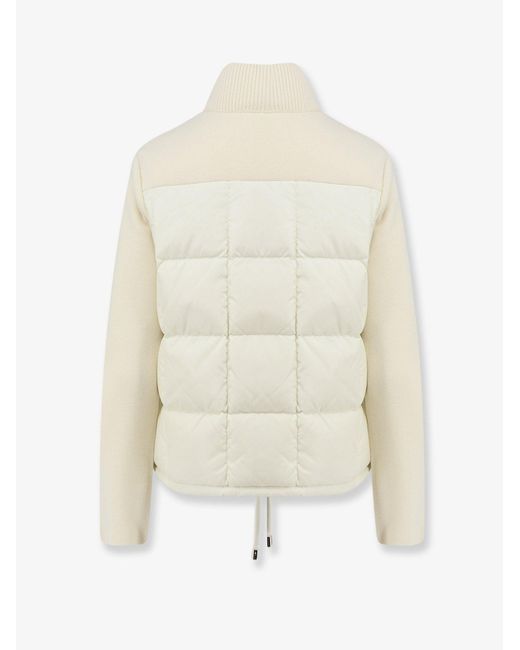 Moncler White Nylon Down Jacket With Virgin Wool Inserts