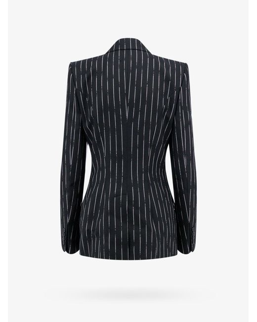 McQueen Blue Double-Breasted Broken Pinstripe Blazer