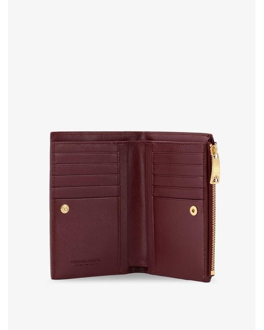 Bottega Veneta Red Leather Walle With Intrecciato Motif