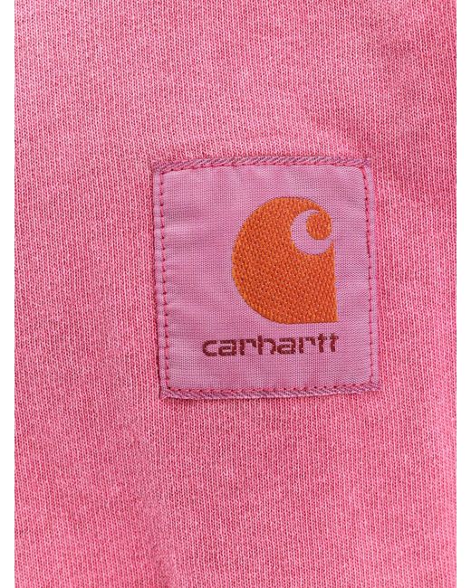 Carhartt Pink Cotton T-Shirt With Logo Patch for men