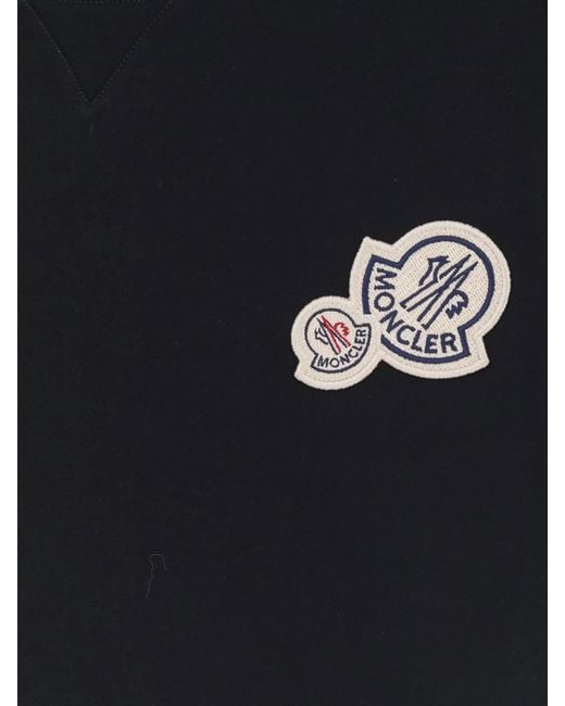 Moncler Black Biologic Cotton T-Shirt With Logo Patch for men