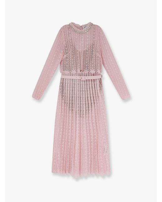 Self-Portrait Pink Lace Long Dress With Belt