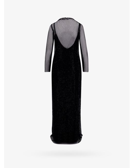Max Mara Black Long Sleeves Satin Long Dresses