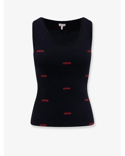 Loewe Black Cotton Tank Top With All-Over Logo Lettering Embroidery