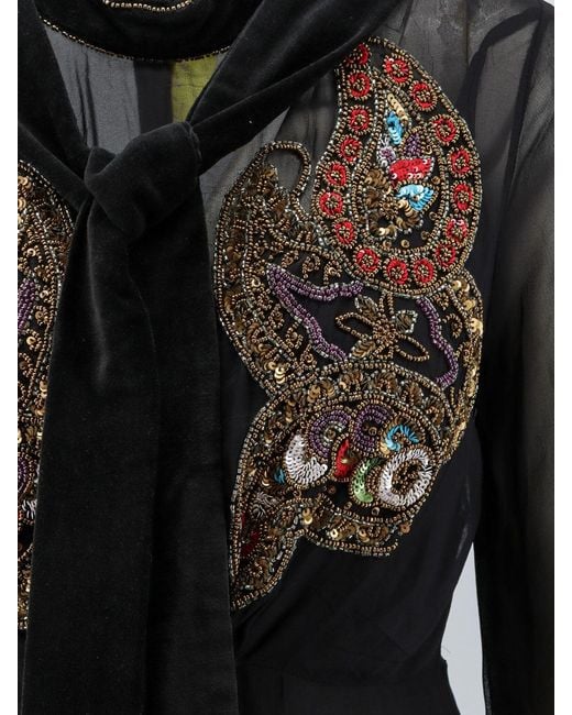 PHILIPPA 1970 Black Sutton Viscose Dress With Sequin And Rhinestone Embroidery
