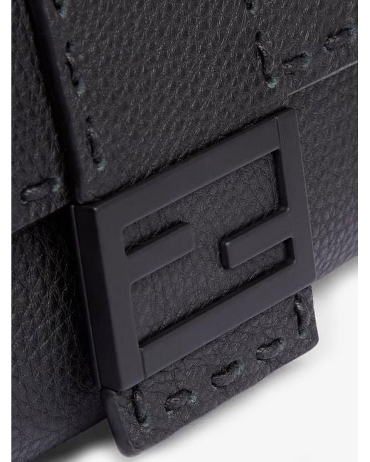 Fendi Black Baguette Leather Shoulder Bag With Selleria Stitchings for men