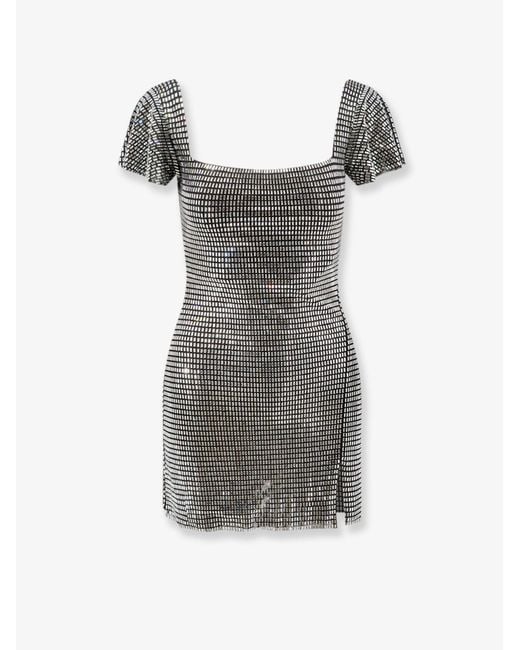 Self-Portrait Gray Short Tulle Dress With Rhinestones