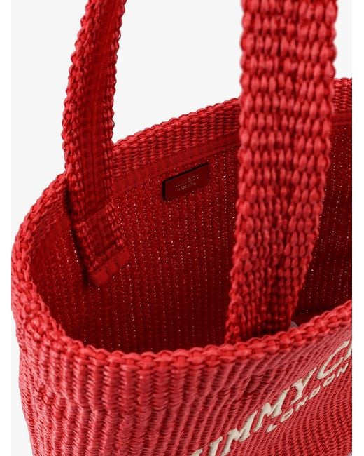Jimmy Choo Red Raffia Tote Bag