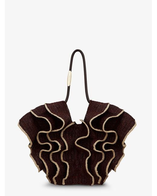 Zimmermann Brown Goldentime Raffia Shoulder Bag With Ruffles