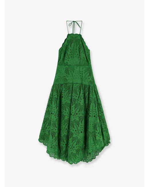 Farm Rio Green Midi Dress Sangallo Lace