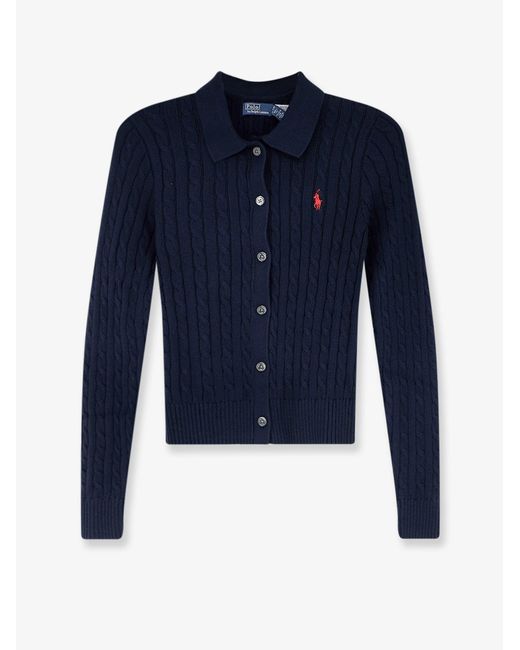 Polo Ralph Lauren Blue Cotton Cardigan With Braided Knit