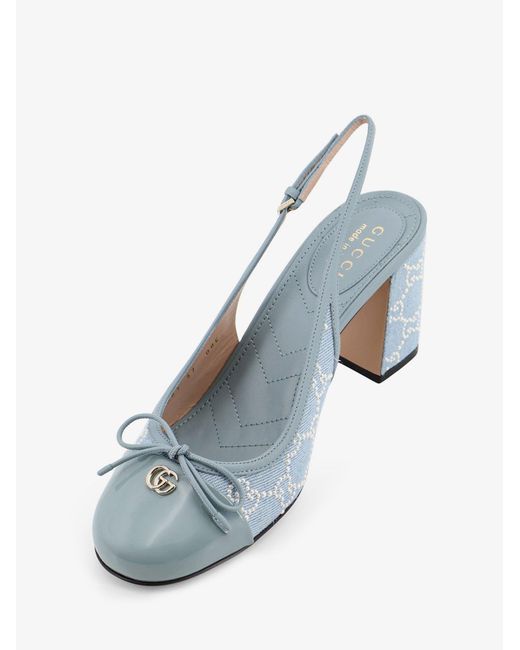 Gucci White Denim Pumps With All-Over Logo Detail