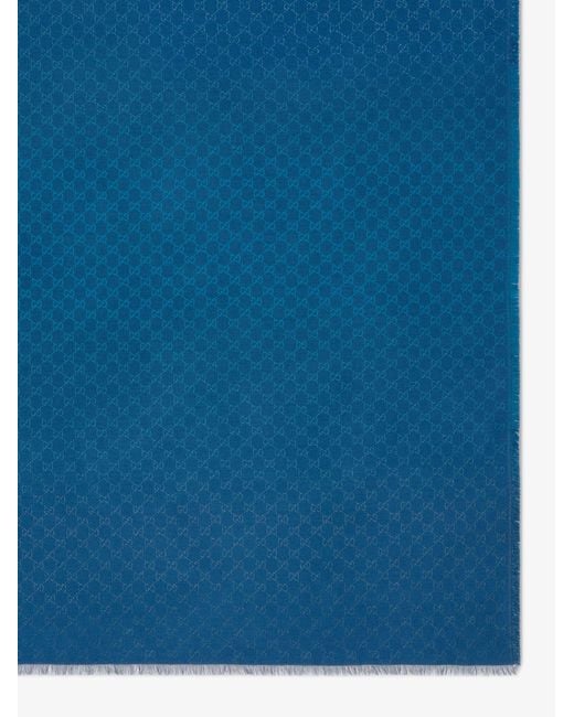 Gucci Blue Wool Blend Shawl With Gg Lamé Motif