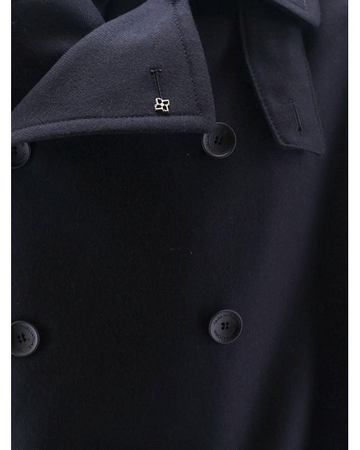 Tagliatore Blue Water Repellent Virgin Wool Trench Coat for men