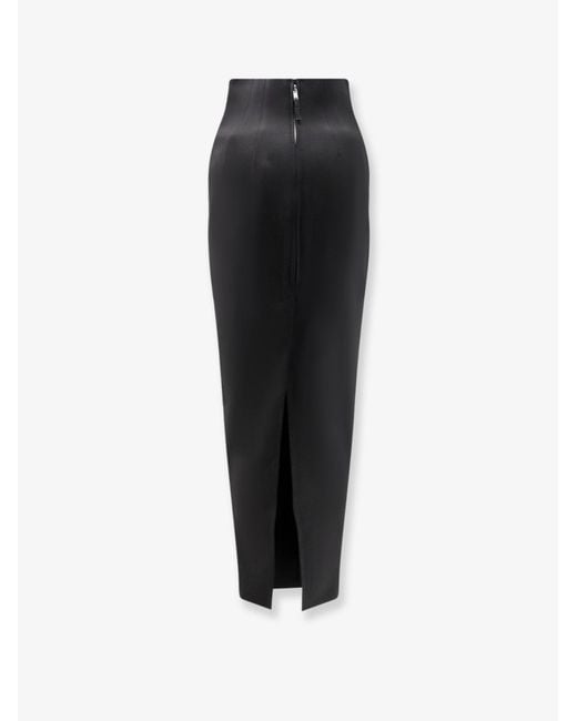 Rick Owens Black Dirt Pillar Long Stretch Wool Blend Skirt