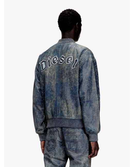 DIESEL Blue L-Cobb Leather Jacket for men