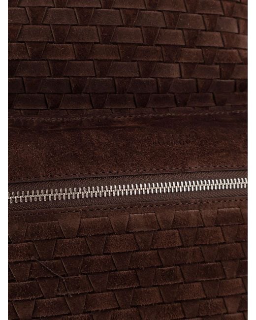 Orciani Brown Suede Backpack With Woven Pattern for men