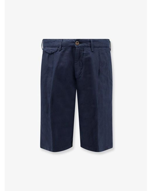 NUGNES 1920 Blue Modern Fit Linen And Cotton Bermuda Shorts for men