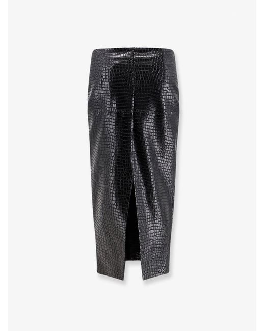 Nude Black Faux Leather Skirt With Embossed Croco Print