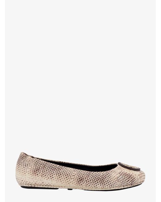 Tory Burch White Leather Ballerinas With Animalier Print