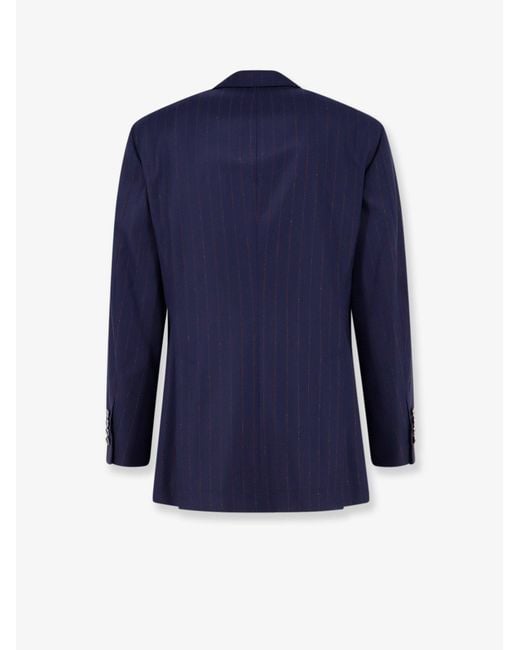Brunello Cucinelli Blue Virgin Wool Suit With Pinstripe Pattern for men