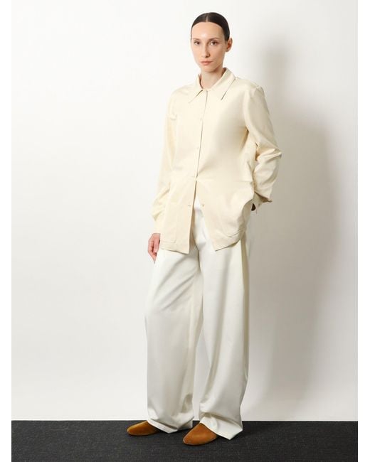 The Row White Galileo Cotton And Silk Trousers