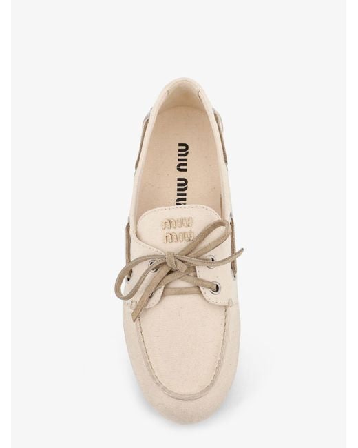 Miu Miu Natural Fabric Loafers With Front Lettering Logo