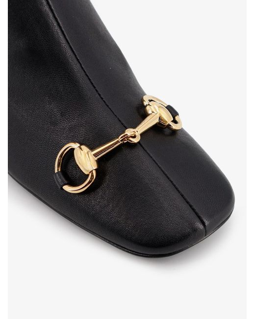 Gucci Black Signora Leather Boots With Horsebit On The Front