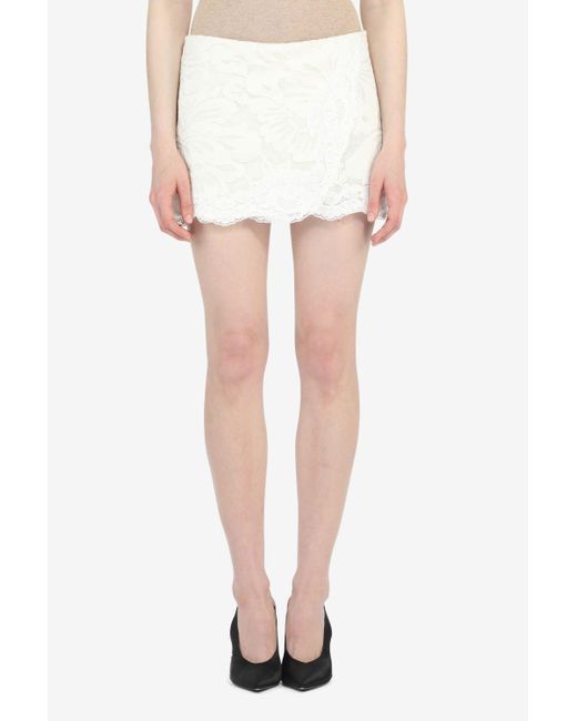 N°21 White Floral-appliqué Skirt