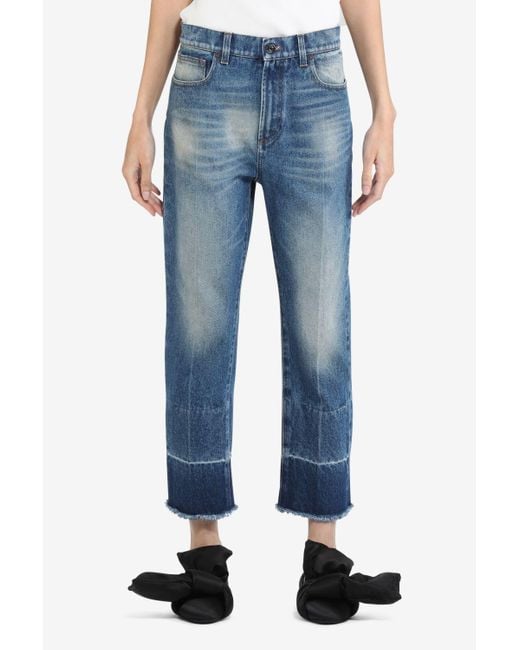 N°21 Blue Cropped Straight-leg Jeans