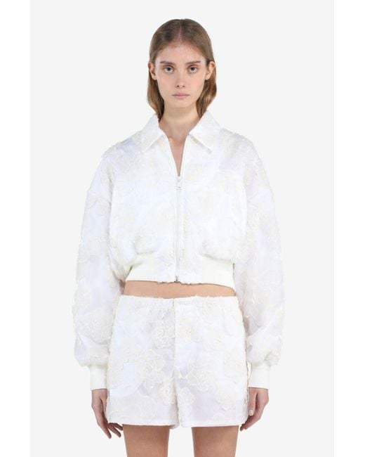 N°21 White Floral-embroidered Bomber Jacket