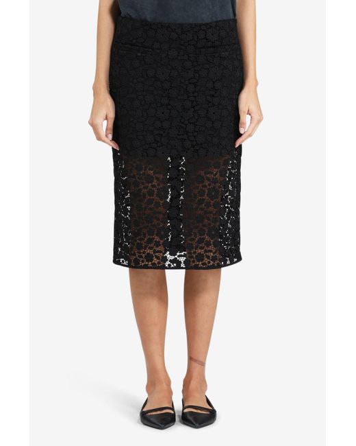 N°21 Black Floral-lace Midi Skirt