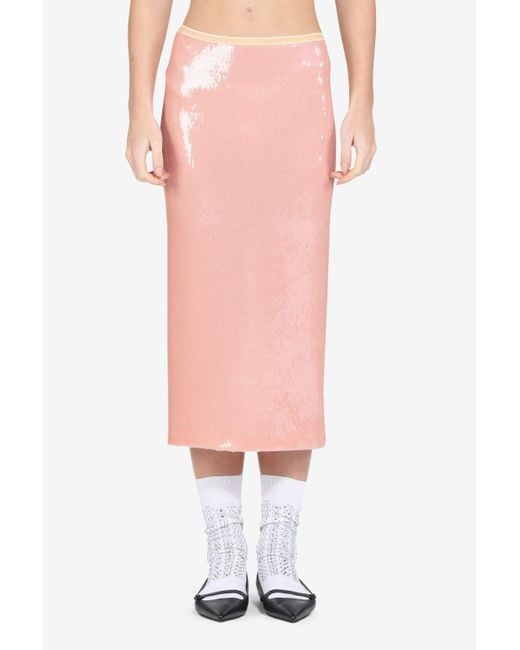 N°21 Pink Sequin Midi Skirt