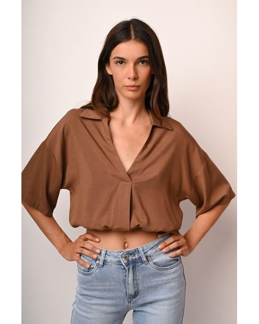 Camicia Crop A Palloncino di NUNA LIE in Blue