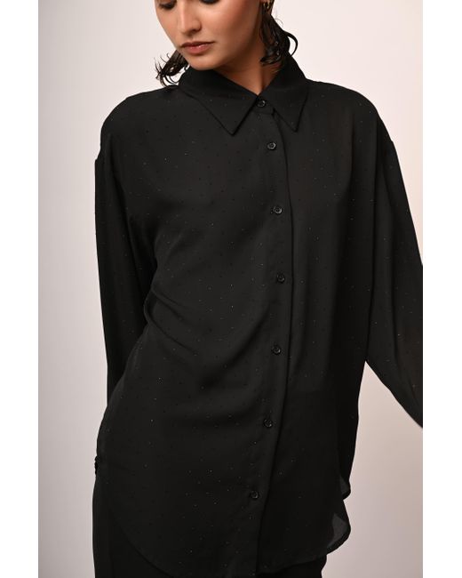 Camicia Oversize Con Strass di NUNA LIE in Black